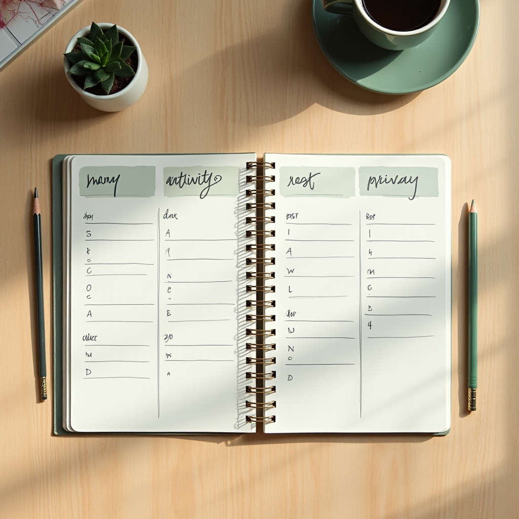 Notebook and planner used to map a balanced weekly training schedule